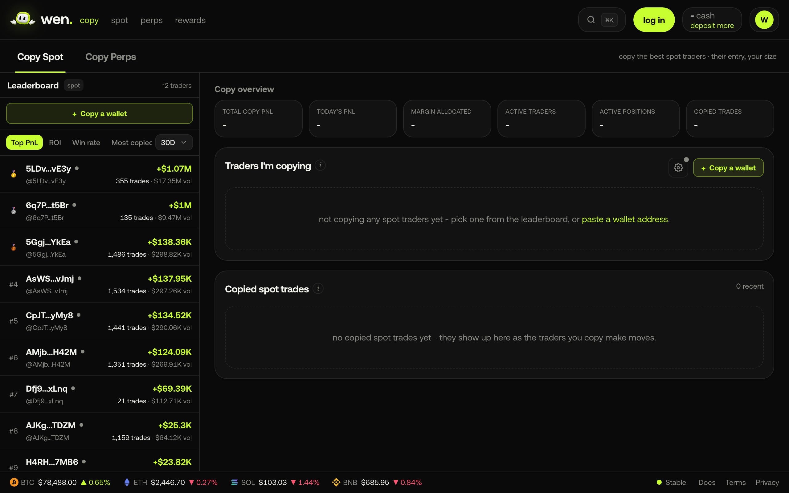 wen copy trading leaderboard ranked by on-chain performance